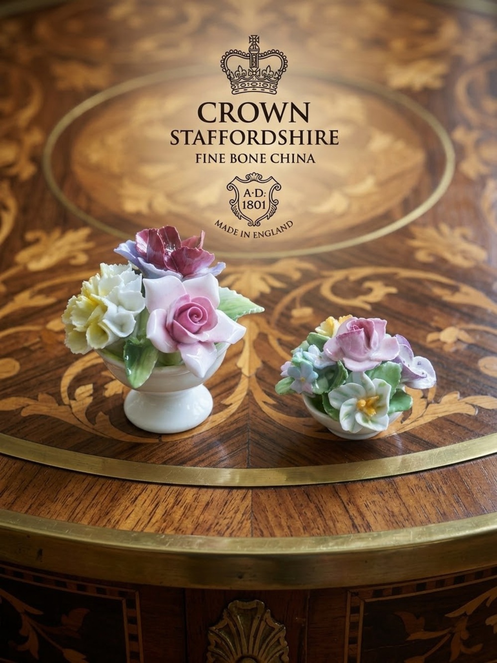 Vintage Coalport & Crown Staffordshire English Fine Bone China Floral Posy Decor